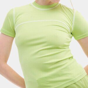 Halfdays Mollie Performance T-Shirt Lime Green Pistachio Ribbed Knit Athleisure